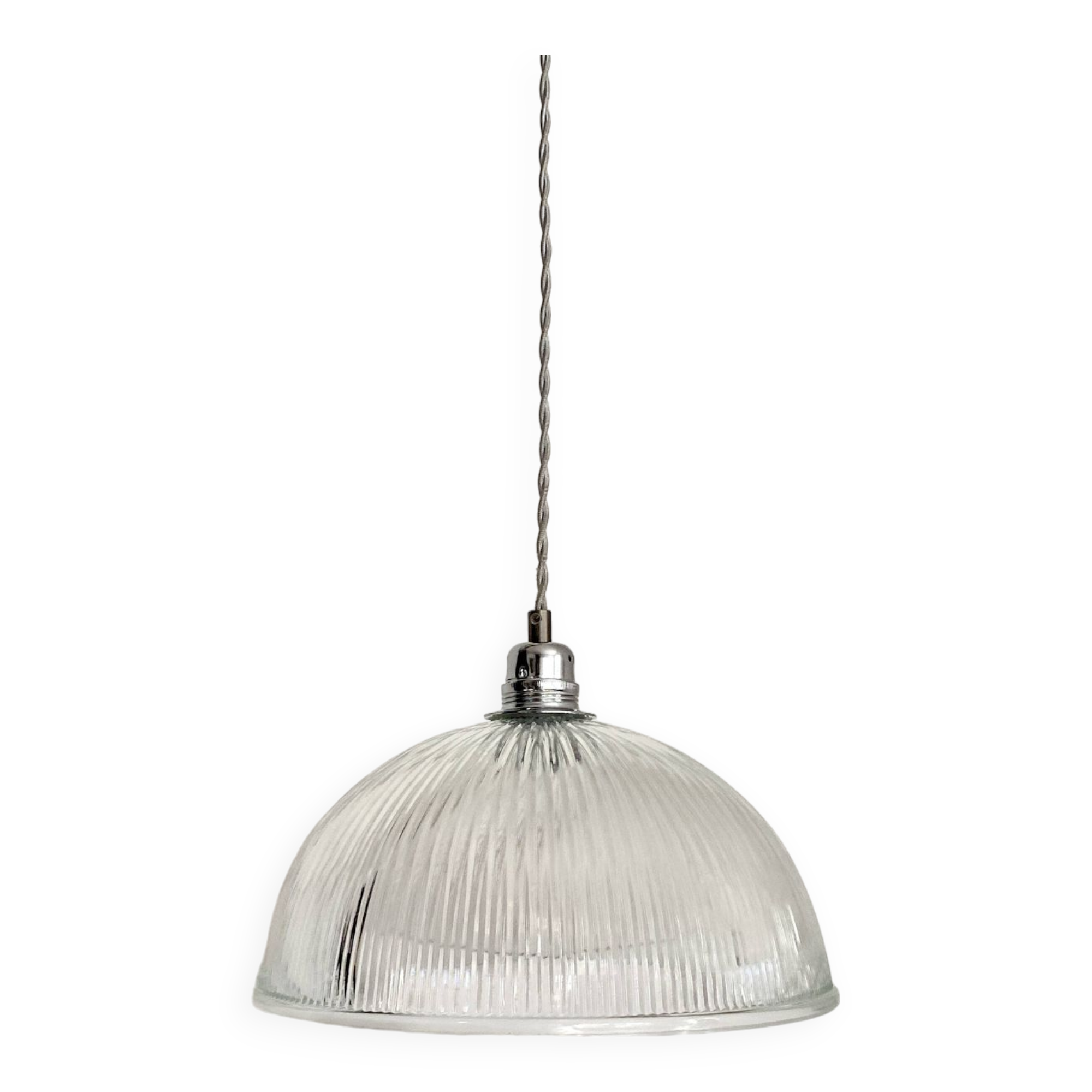 Ribbed globe pendant light, 2 m fabric cable