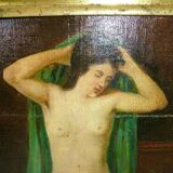 Peinture à l'huile originale d'époque représentant une femme nue