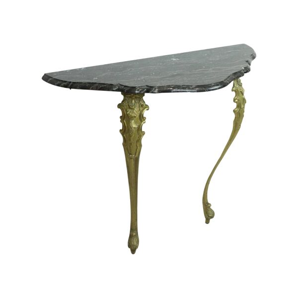 Console en marbre français avec pieds en laiton ornés de style baroque
