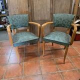 Pair of bridge armchairs in decorated skai