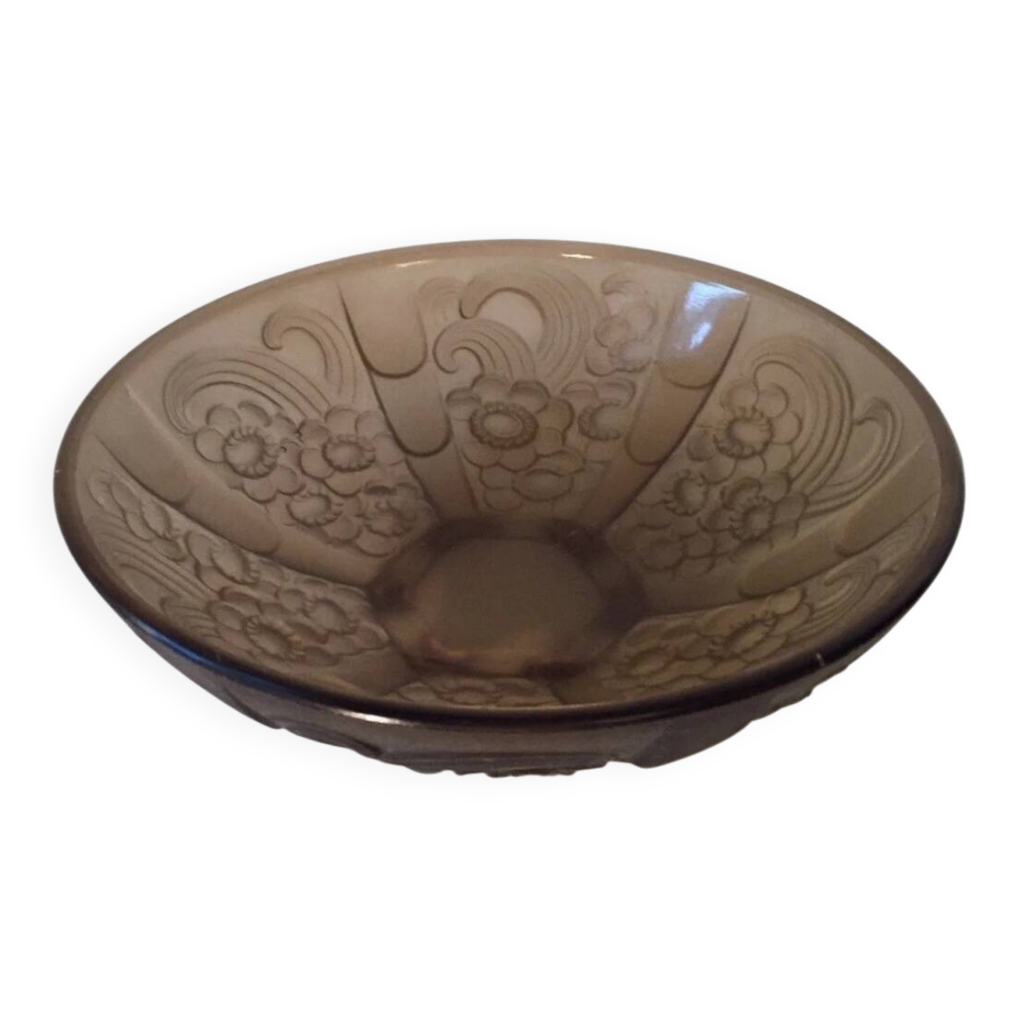 Art Deco smoked molded glass bowl signed Stella
