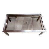 Brushed steel coffee table frame without glass - 1970s