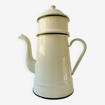 Beige enameled teapot, coffee maker