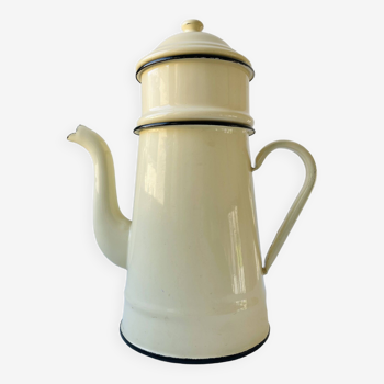 Théière, cafetière émaillée beige