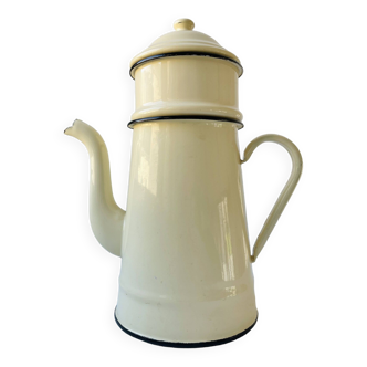 Théière, cafetière émaillée beige