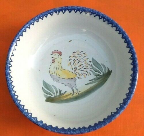 Old round and hollow dish Charolles earthenware Rooster decoration