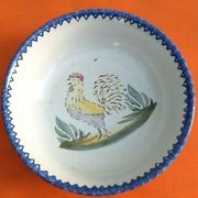 Old round and hollow dish Charolles earthenware Rooster decoration