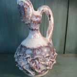Stylized earthenware pitcher signed old ceramic design 1950 vintage