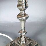 Paire lampes à poser métal argenté flambeaux style Louis XIII Bel état C777