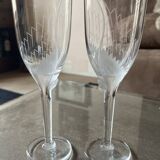 Set of two champagne glasses, crystal, Lalique France, angel model.