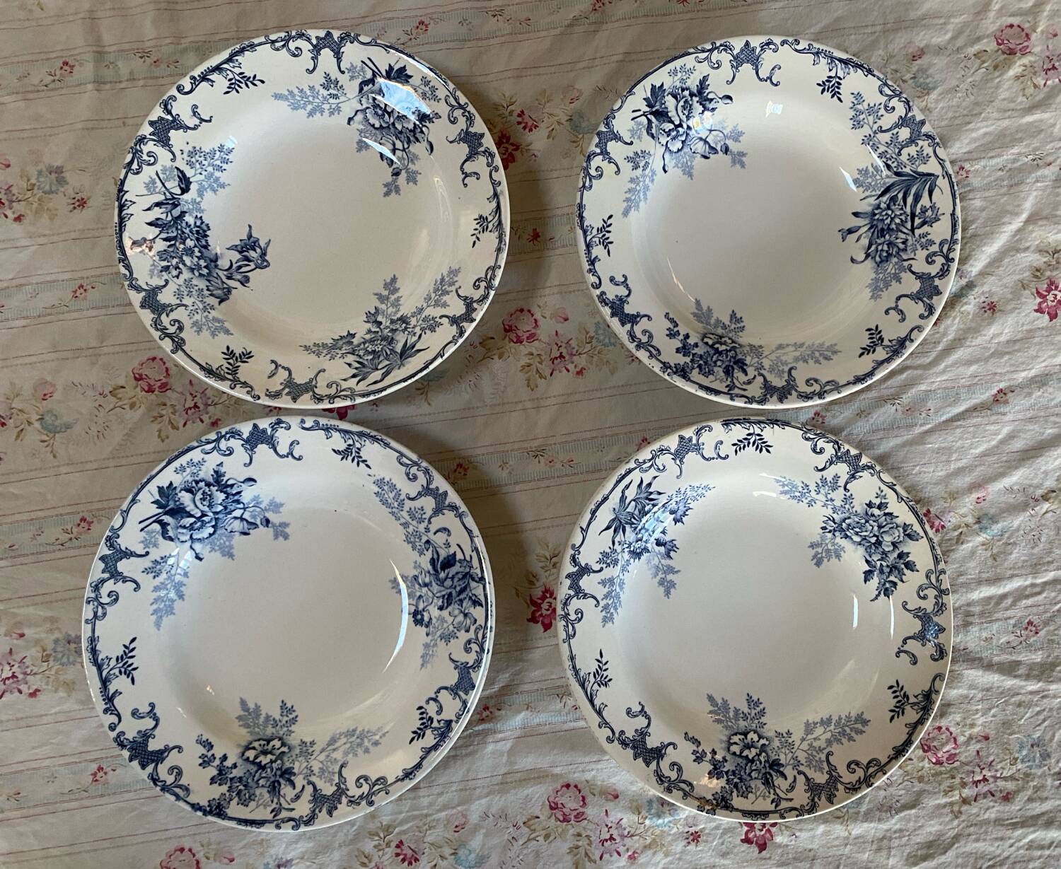Set of 4 Hippolyte Boulenger ironstone soup plates