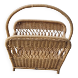60s rattan magazine rack