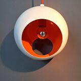 White openwork pendant light with orange interior 1970/1980.