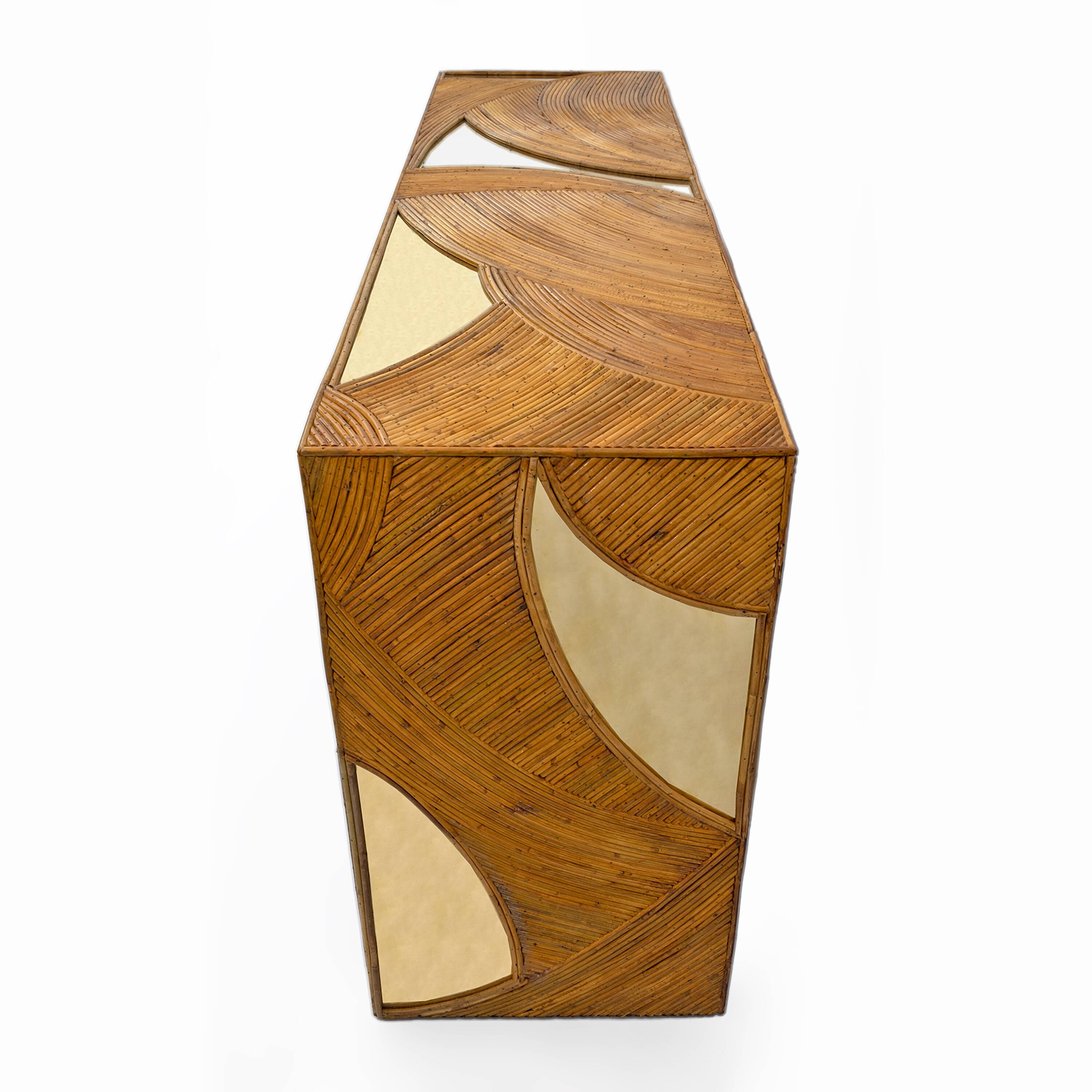 Mid-Century Modern Italian Rattan and Brass Center Console by Vivai del Sud