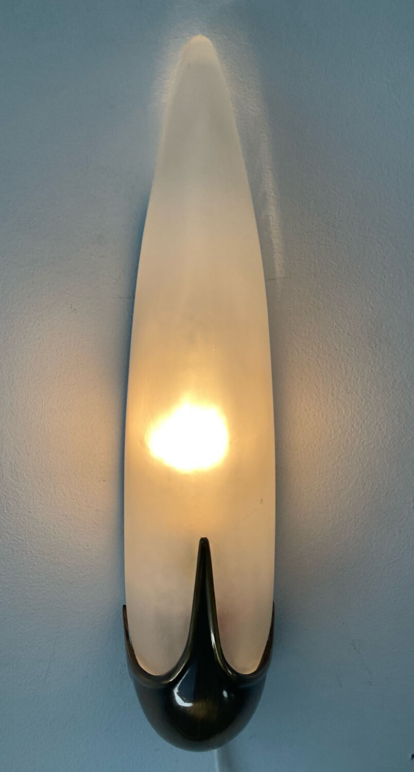 Applique vintage en laiton et verre dépoli