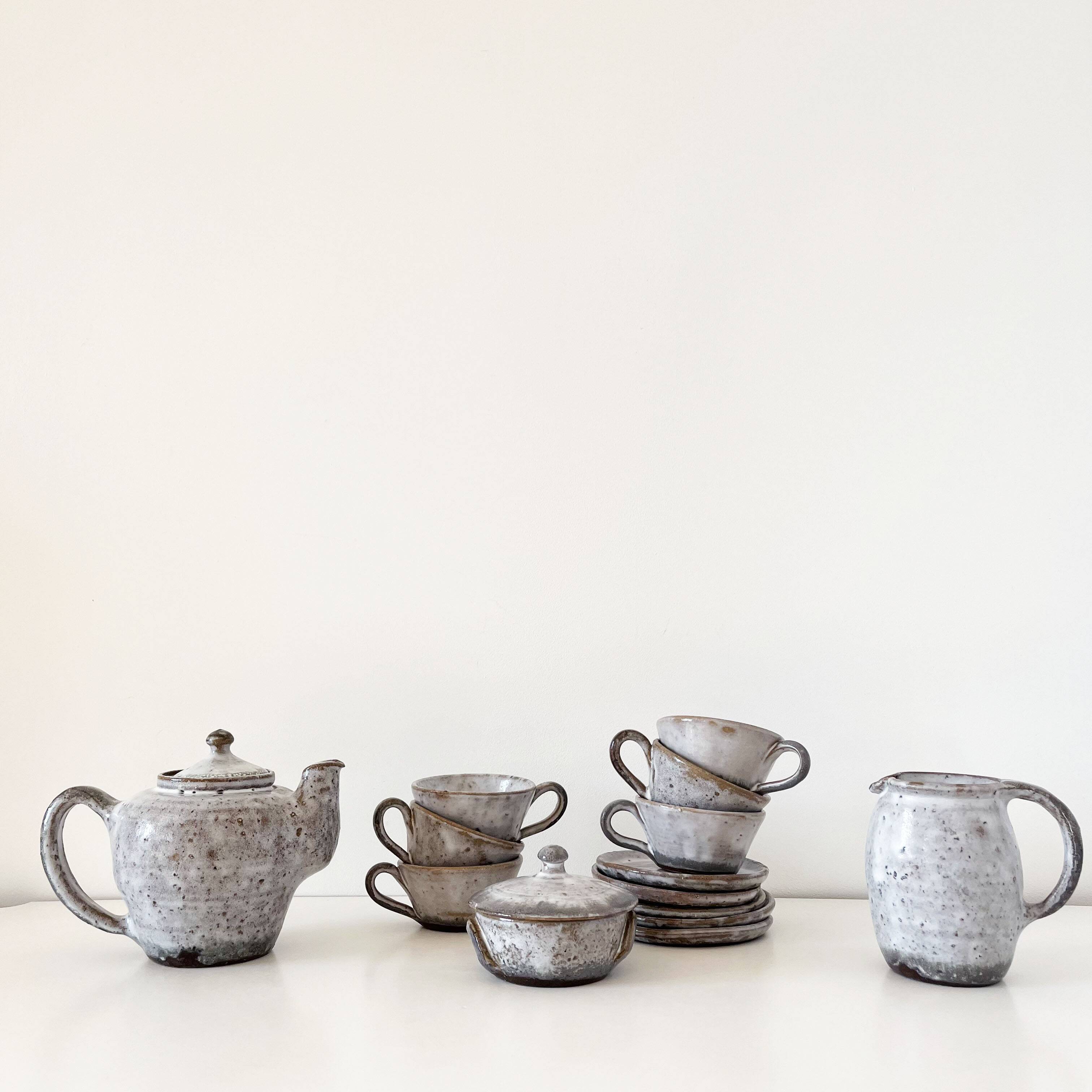 Service à café, tasses en grès émaillé vintage