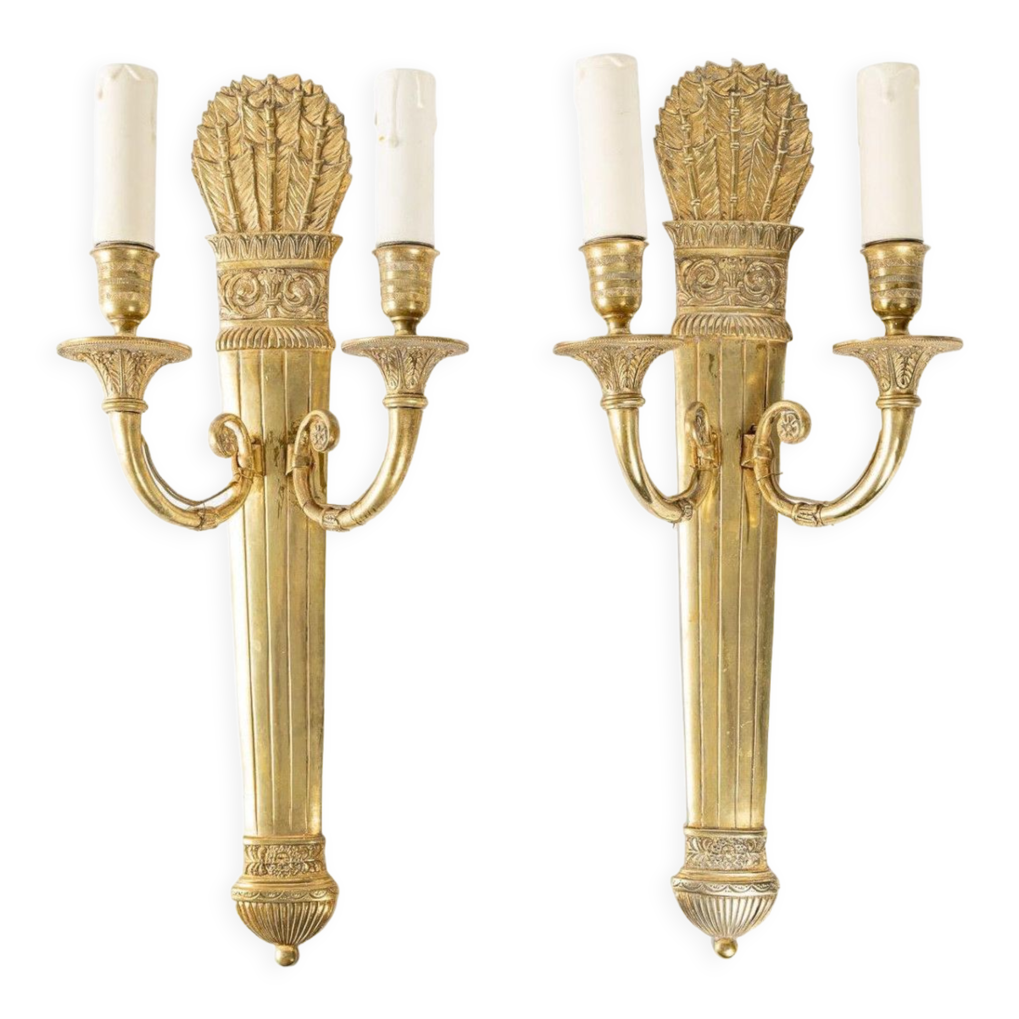 Pair of two-light Restoration style wall sconces