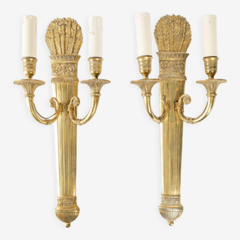 Pair of two-light restoration style wall lamps
