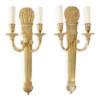 Pair of two-light restoration style wall lamps