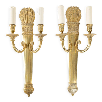 Pair of two-light Restoration style wall sconces