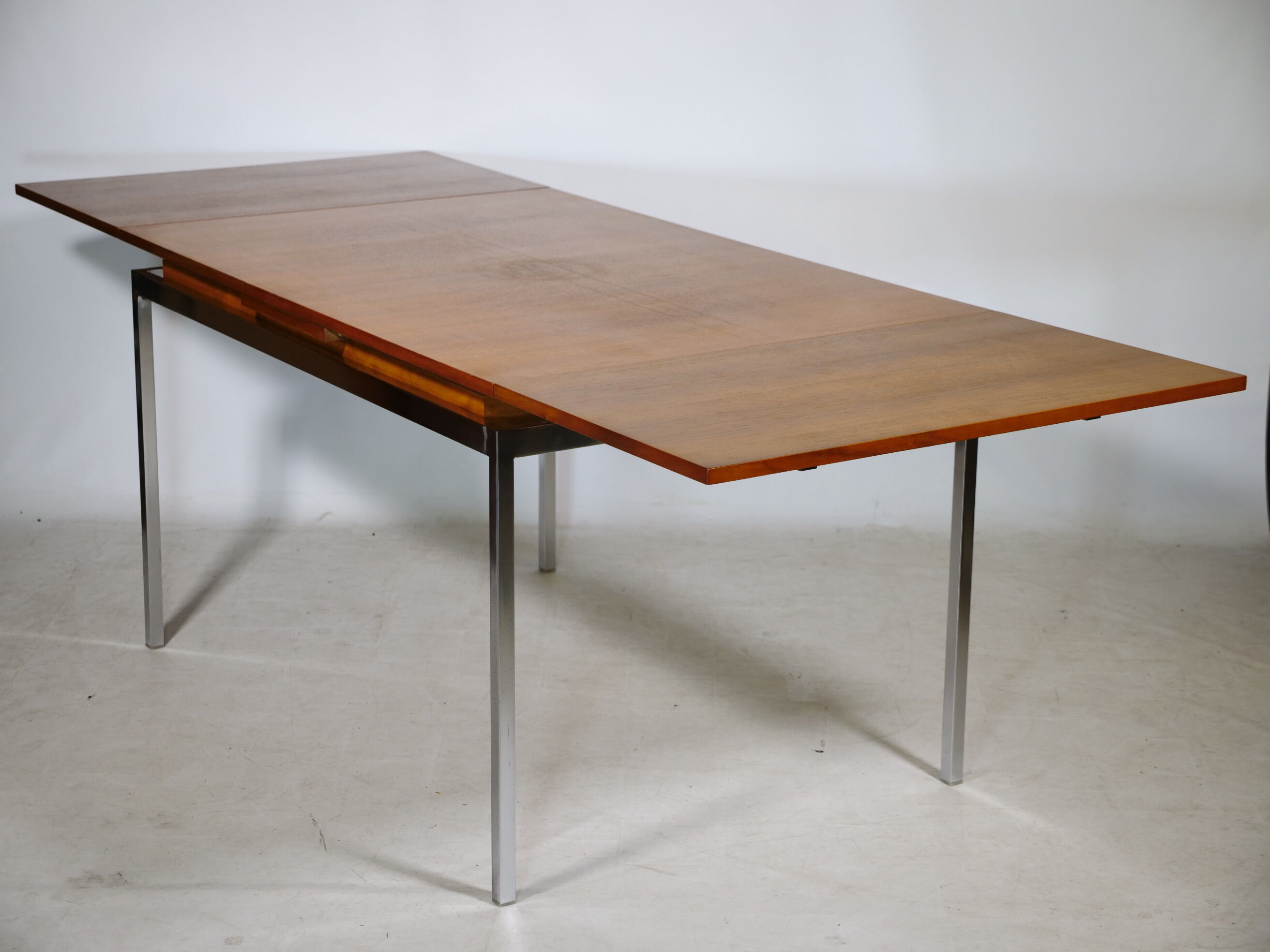 Mid Century Walnut Dining Table with Chrome Base, 1960s