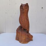 Large wooden owl, sculpture by Alain Dréan, Auray