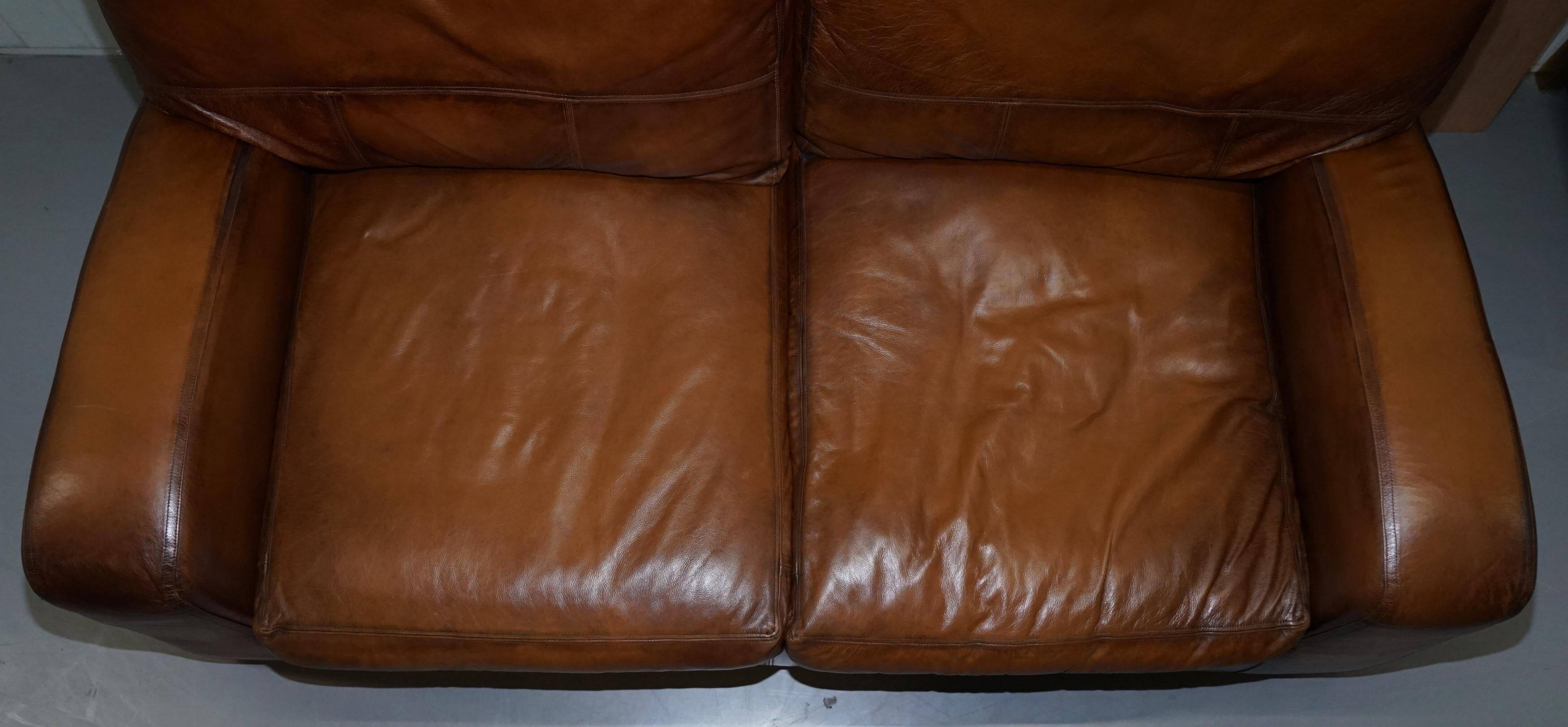 Hand-dyed leather vintage-style sofa