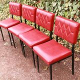 Série de 4 chaises rouges en skaï années 50
