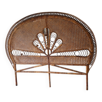 Old headboard "Peacock" in rattan / Emmanuelle
