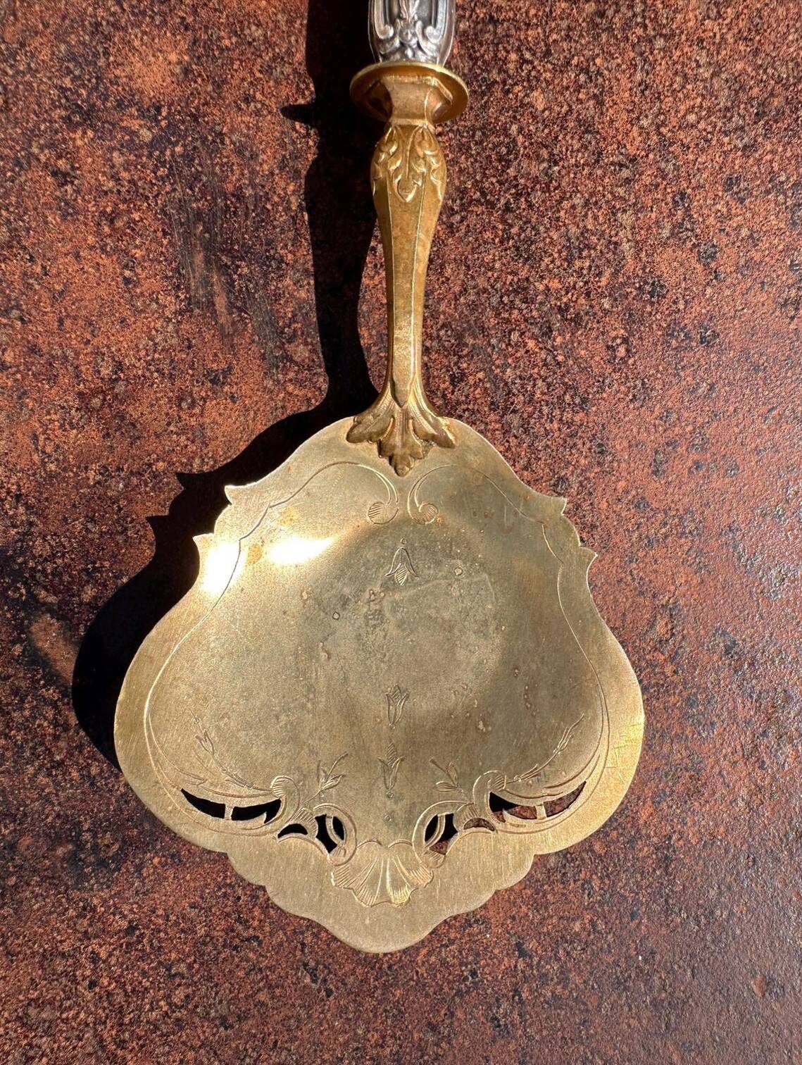 Antique Strawberry Spoon - Solid Silver & Vermeil - French Silversmithing