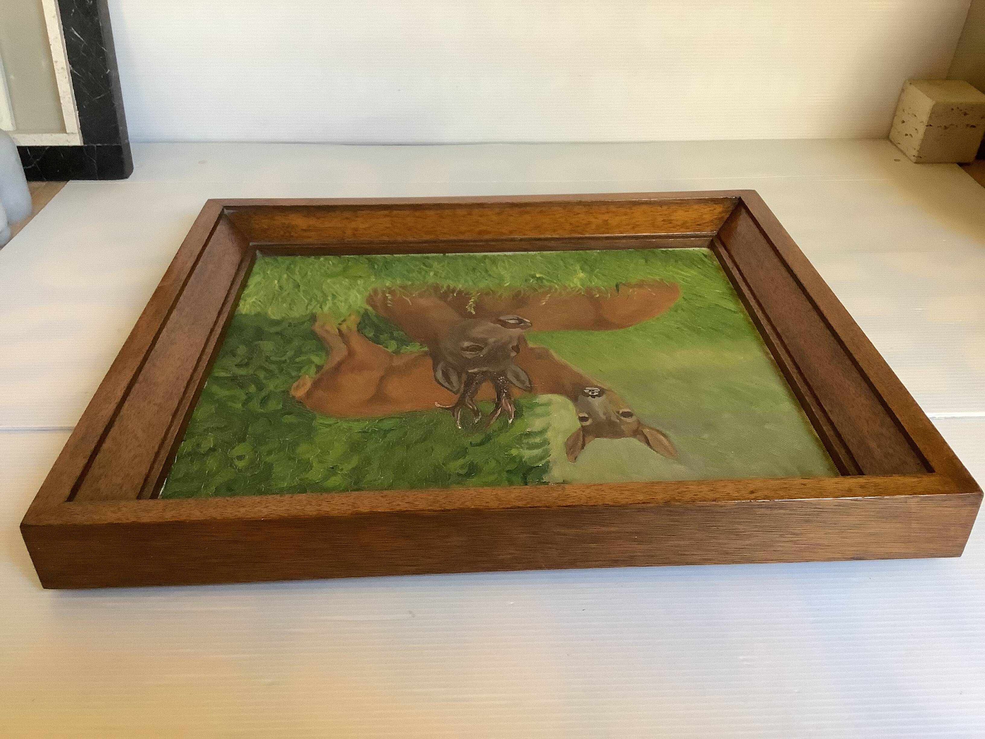 Animal painting deer doe oil on panel