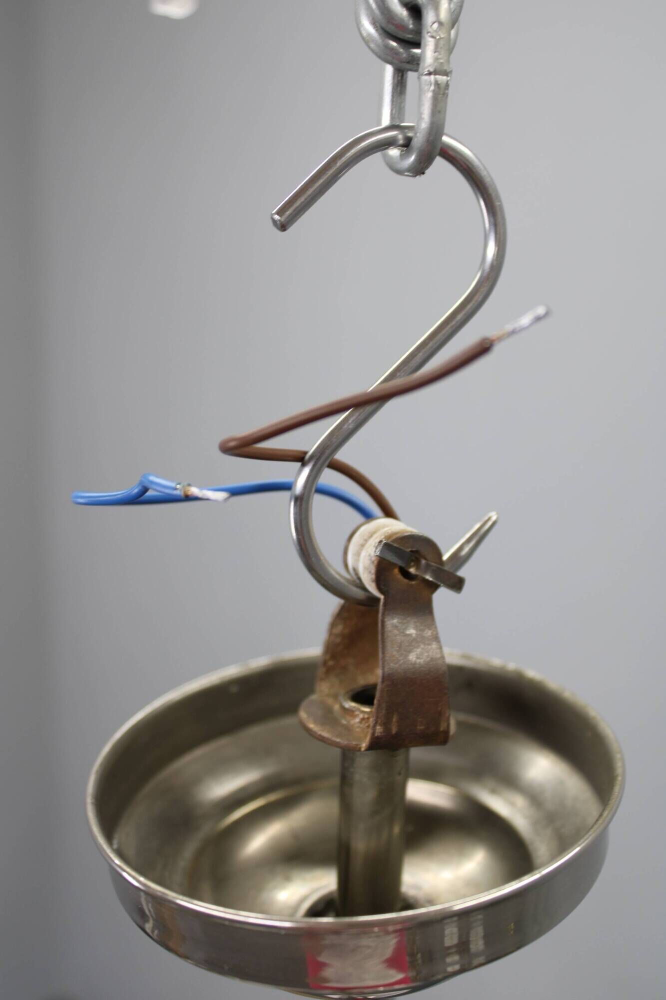 Art Deco nickel chandelier with light-pink opaline shades, Czechoslovakia, 1930s