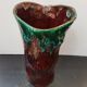 Old Ceramic Vase Form Trunk Brown Green Drips Vintage