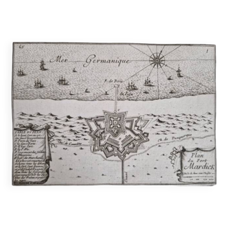 17th century copper engraving "Plan of Fort Mardick" By Sébastien de Pontault de Beaulieu