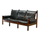 Sturdy Mid-Century Smooth Black Leather Scandinavian 3-Seat Sofa, 1960s