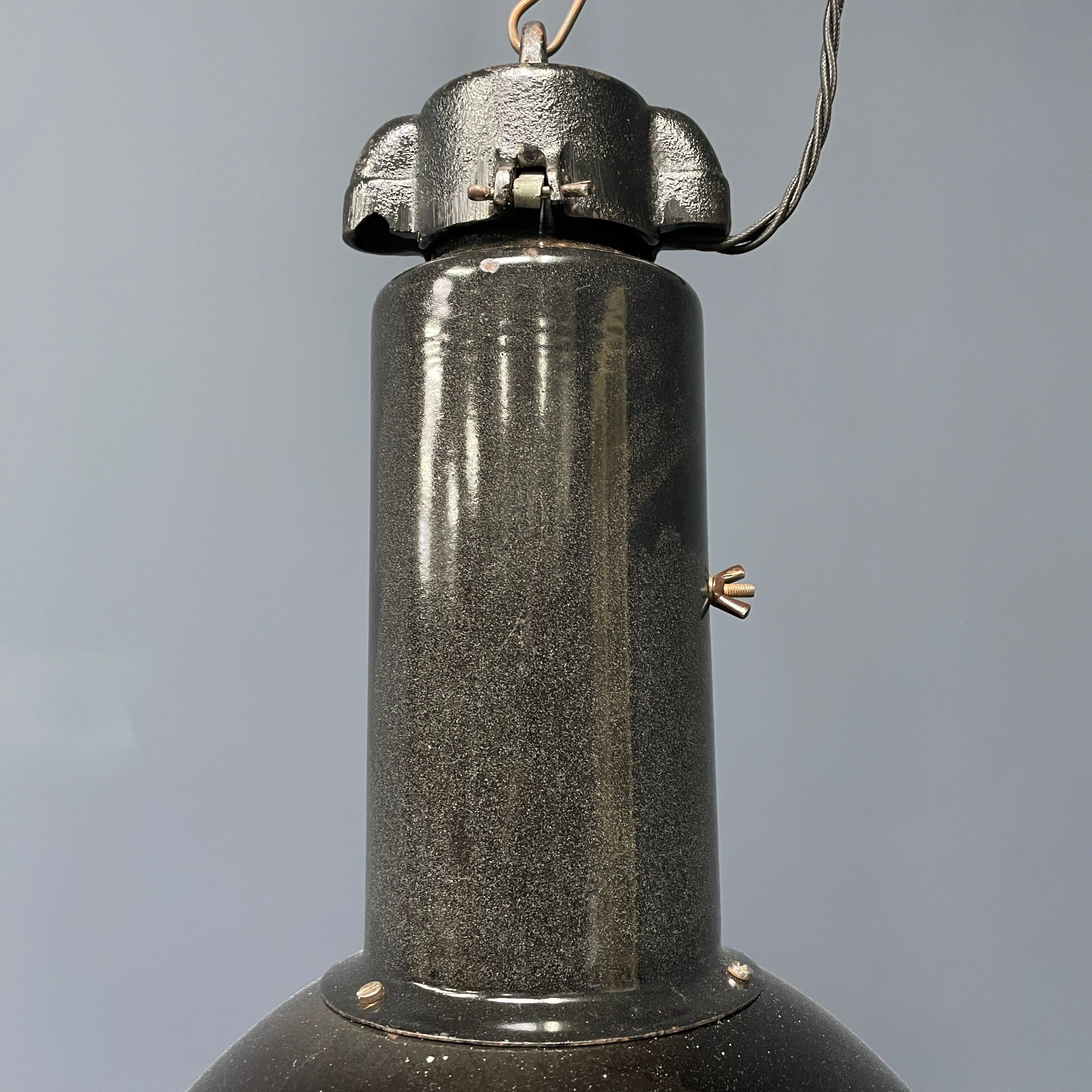 Large black enamel Bauhaus hanging lamp