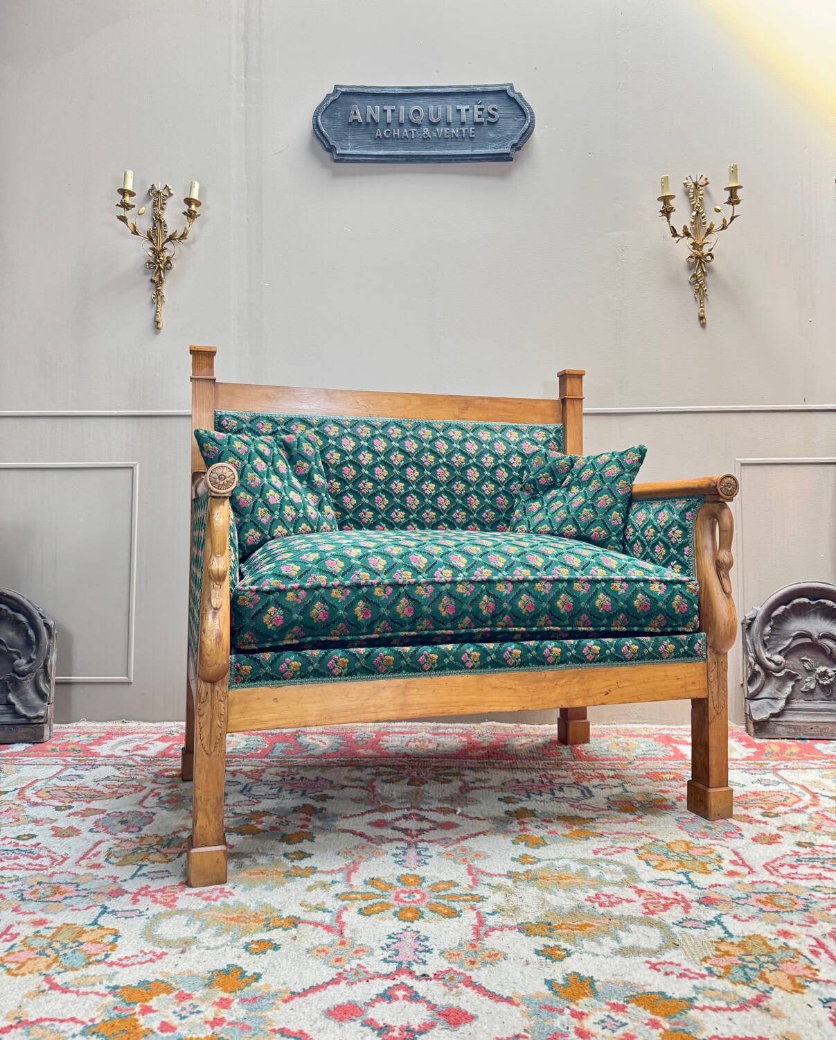 19th century Empire period cherry wood wall bench