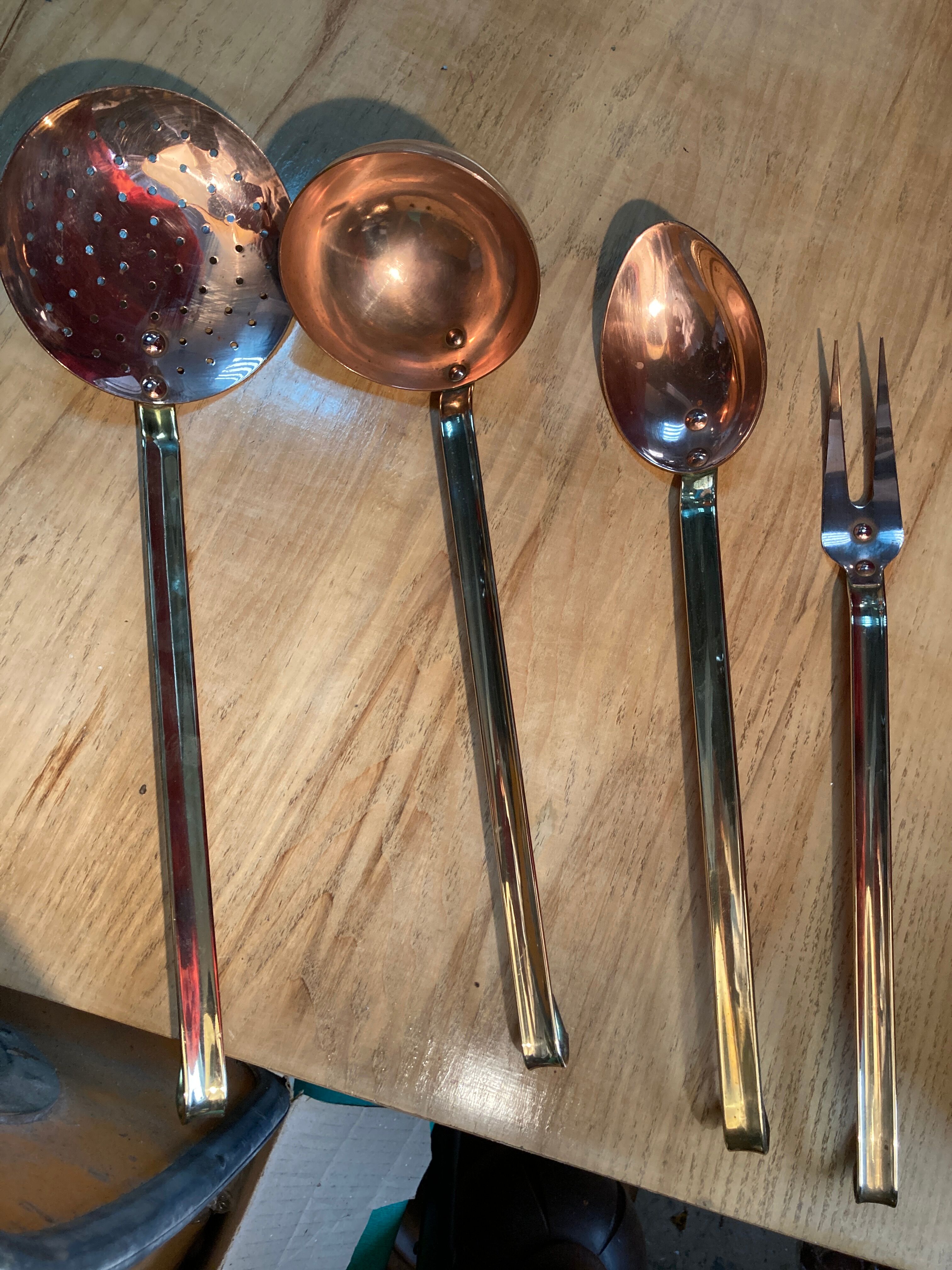 Set of 4 copper and brass utensils
