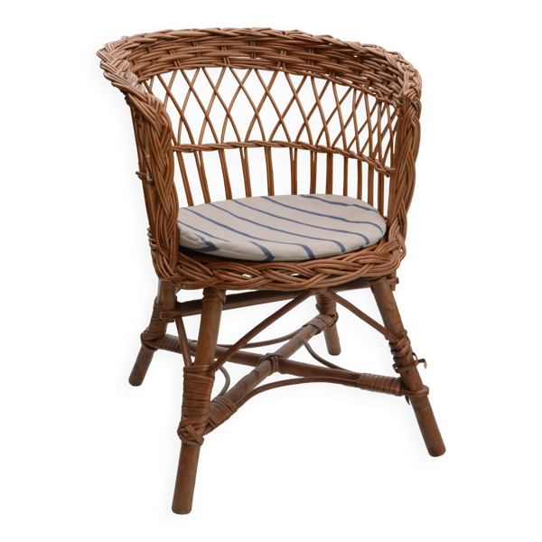 Chaise enfant en rotin, années 60-70