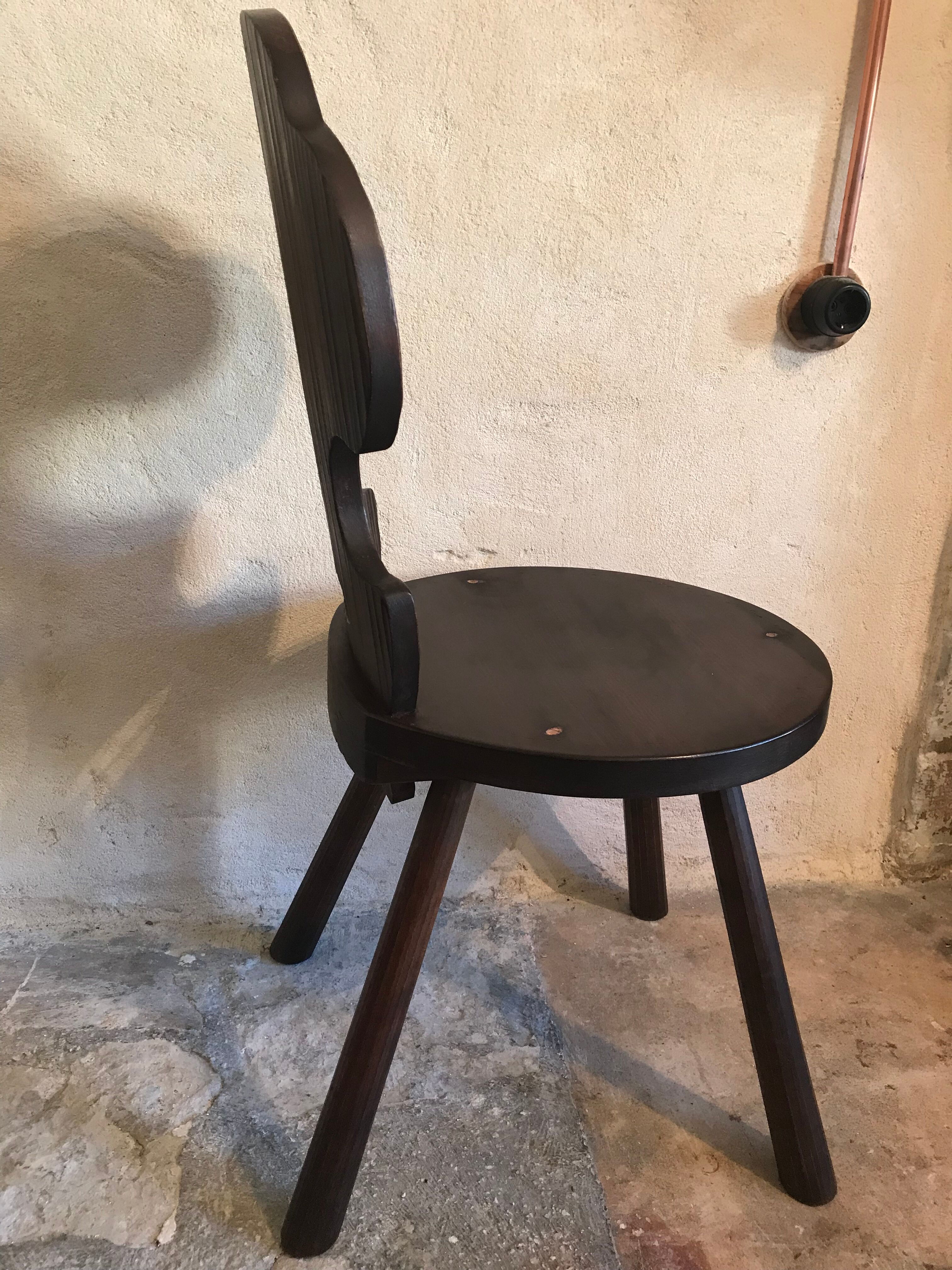 Set of 6 vintage brutalist solid wood chairs