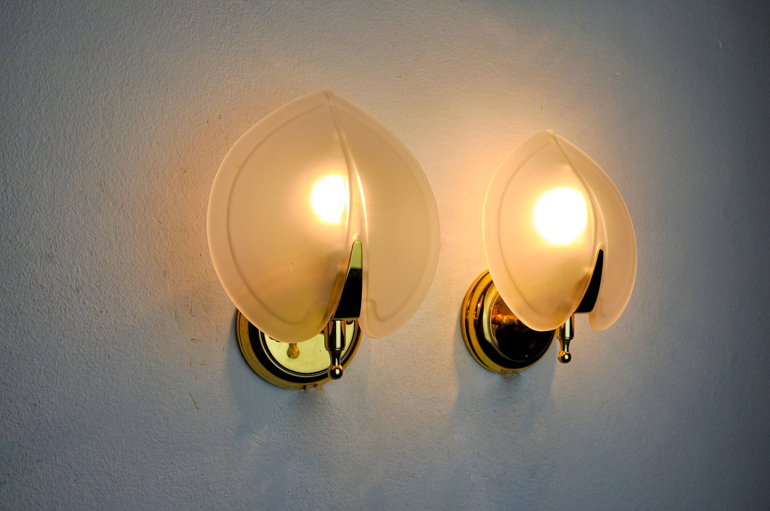 Pair of "leaf" wall lights, smoked glass, Italy, 1970