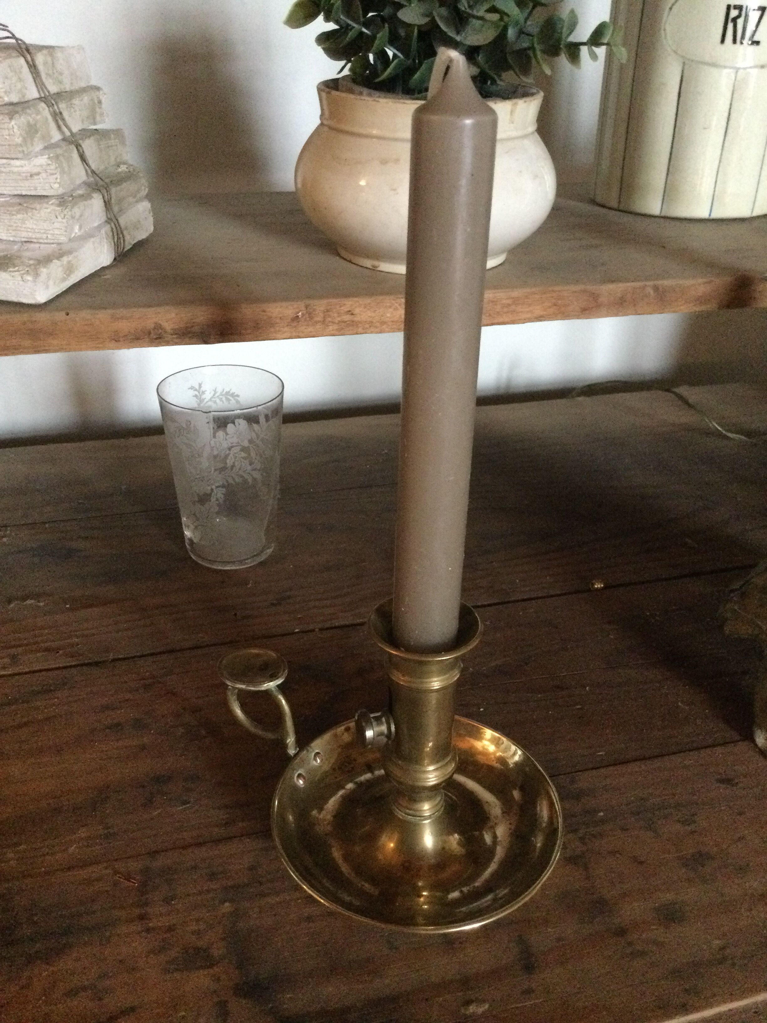 Pair of antique copper candle holders