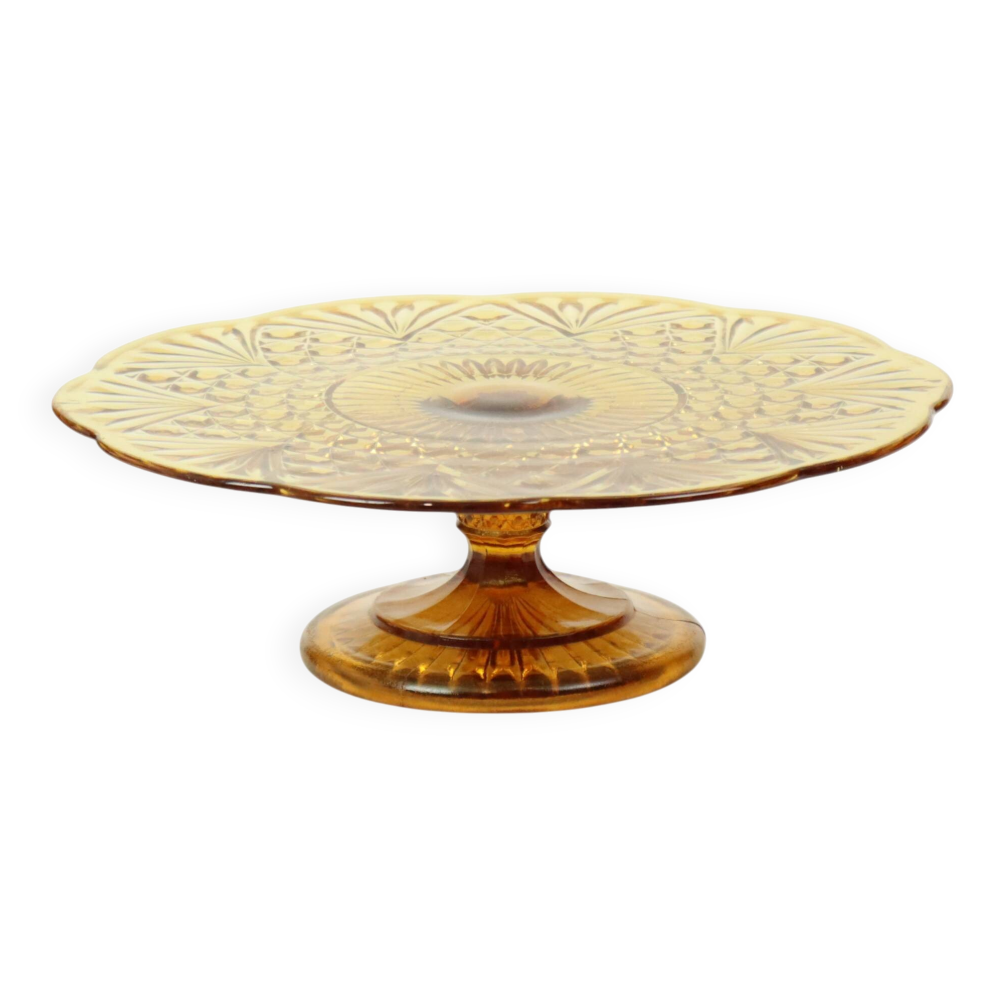 Art Deco Amber Cake Stand Depression Glass 33cm