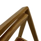 set of four mid century modern folding chairs, wood and webbing chair, italy 1970s design