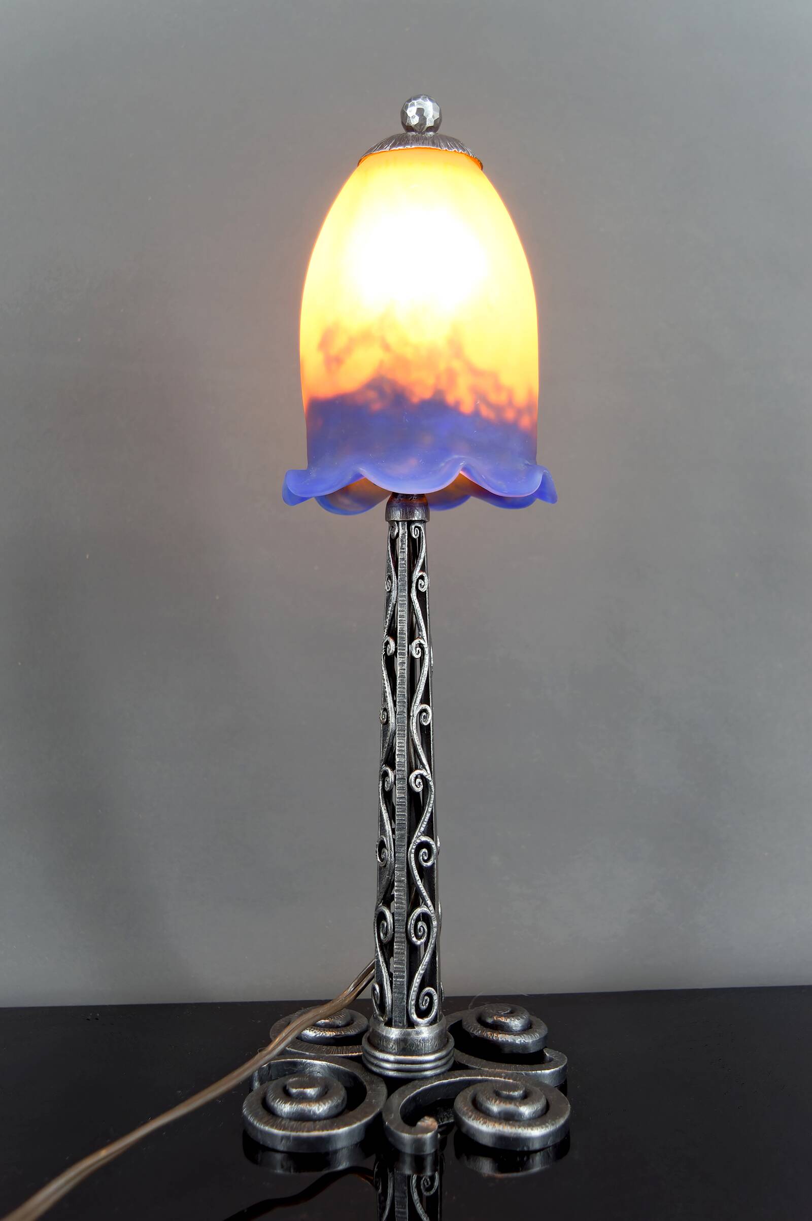 Wrought Iron Lamp, Paul Kiss and Muller Frères, France, Art Deco, c. 1920