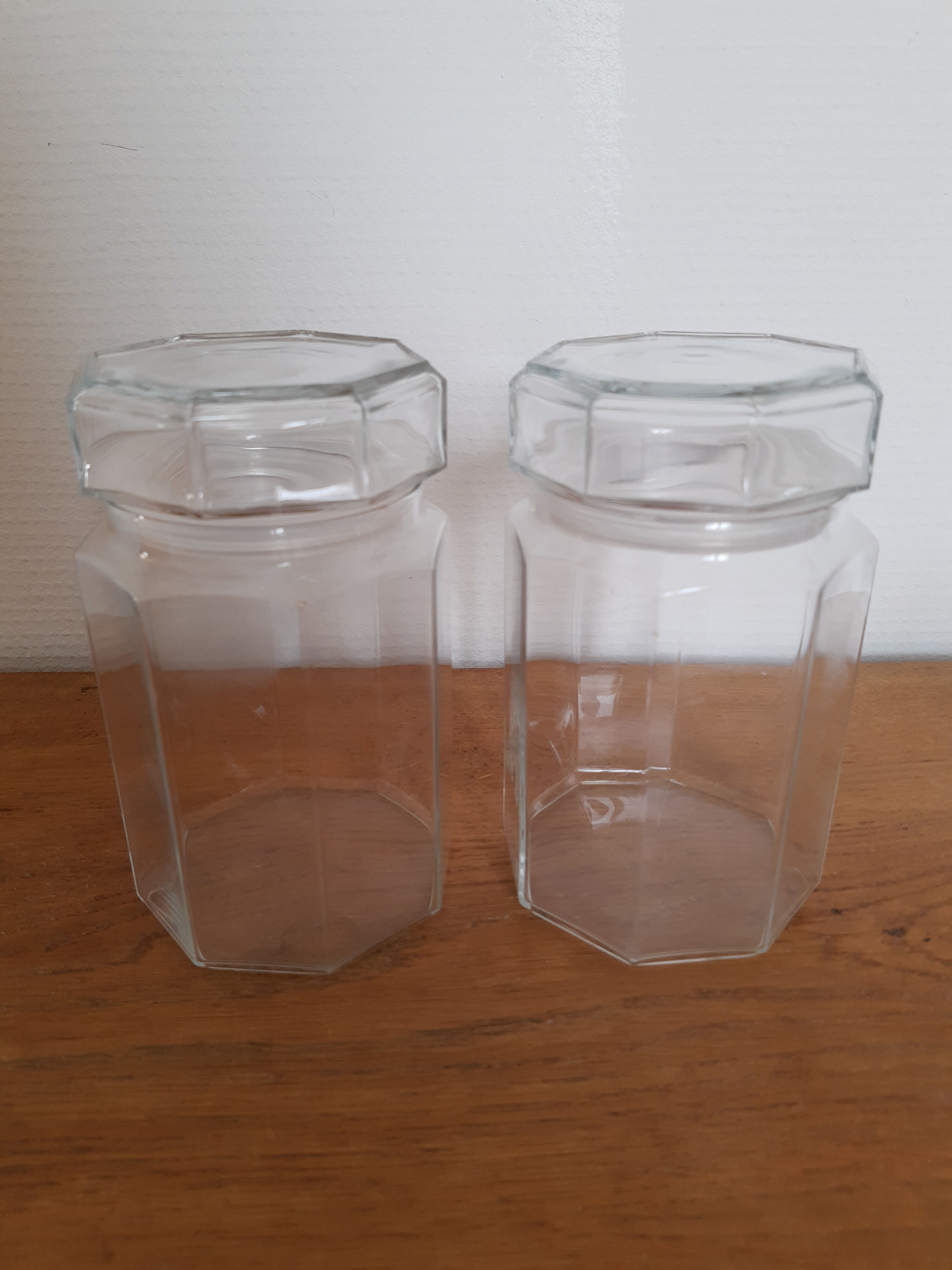 Pair of vintage Luminarc glass jars