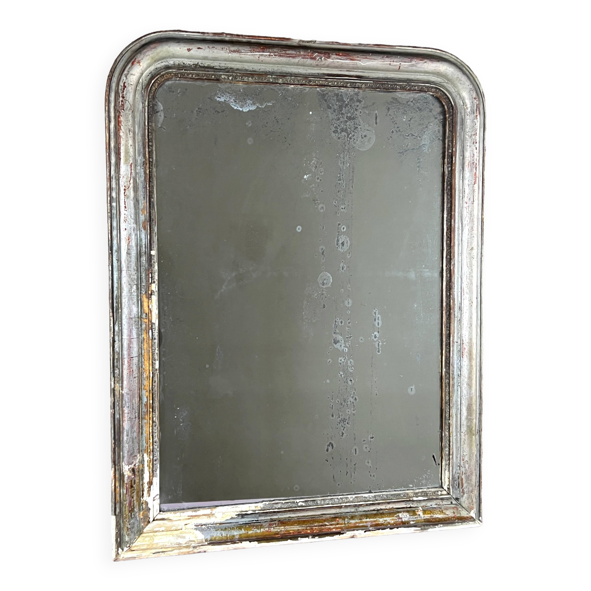 Antique Louis-Philippe Mirror, 19th Century, Shabby Silver Patina