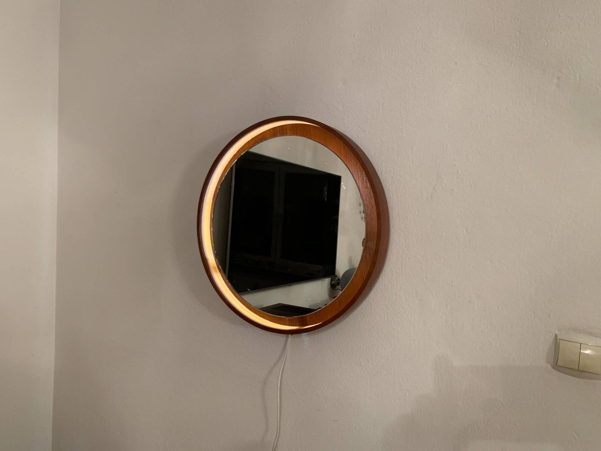 Teak, illuminated mirror, Italy, 1960s