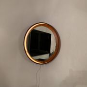 Teak, illuminated mirror, Italy, 1960s