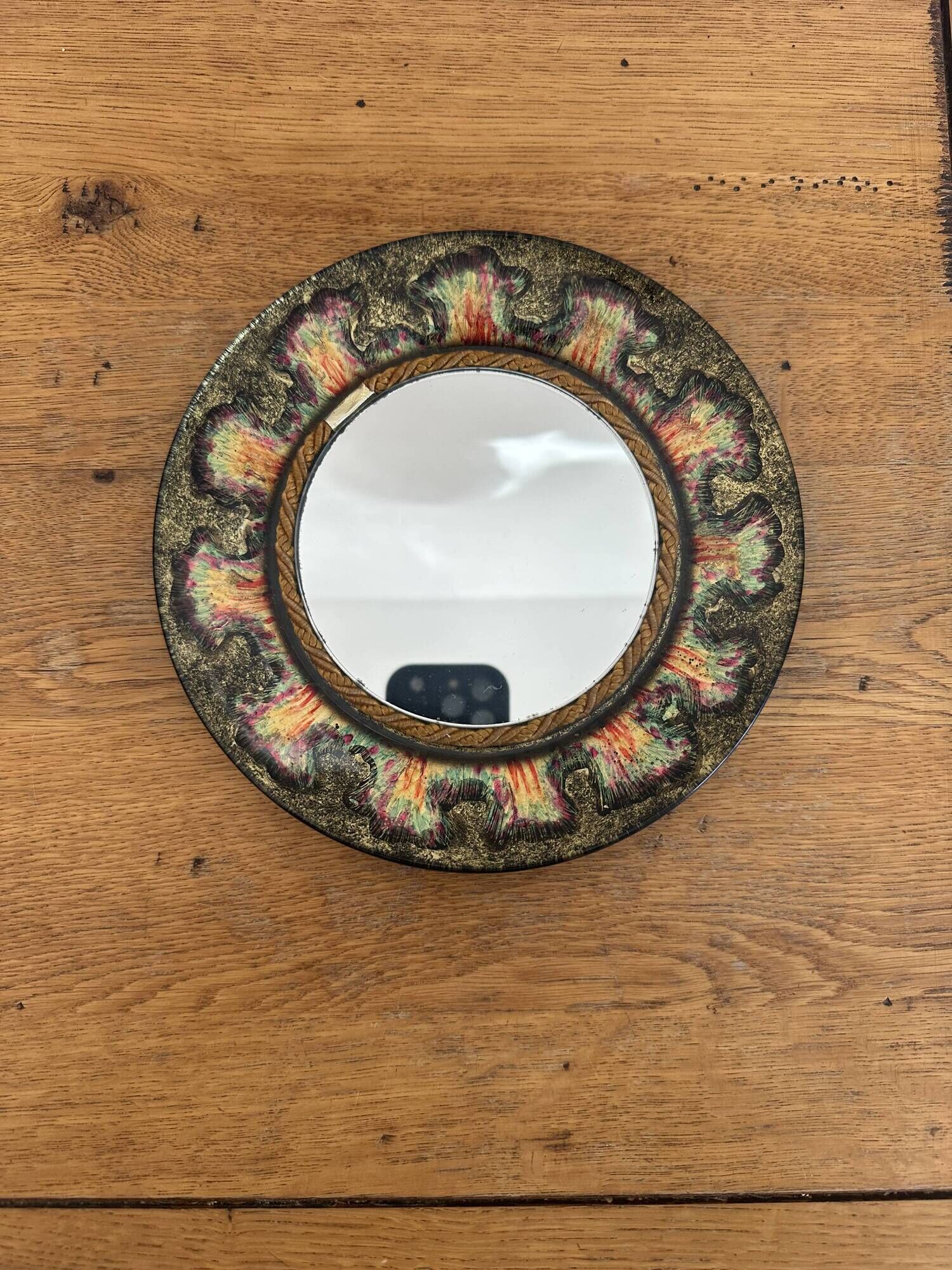 Decorative enamelled mirror on glass - Atelier des Remparts - unique piece and